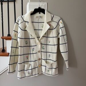 Vintage Lilly of California Floral Flower Cardigan Knit Sweater Size Large